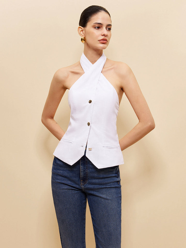Leinen & Baumwolle Kreuz Neckholder Top