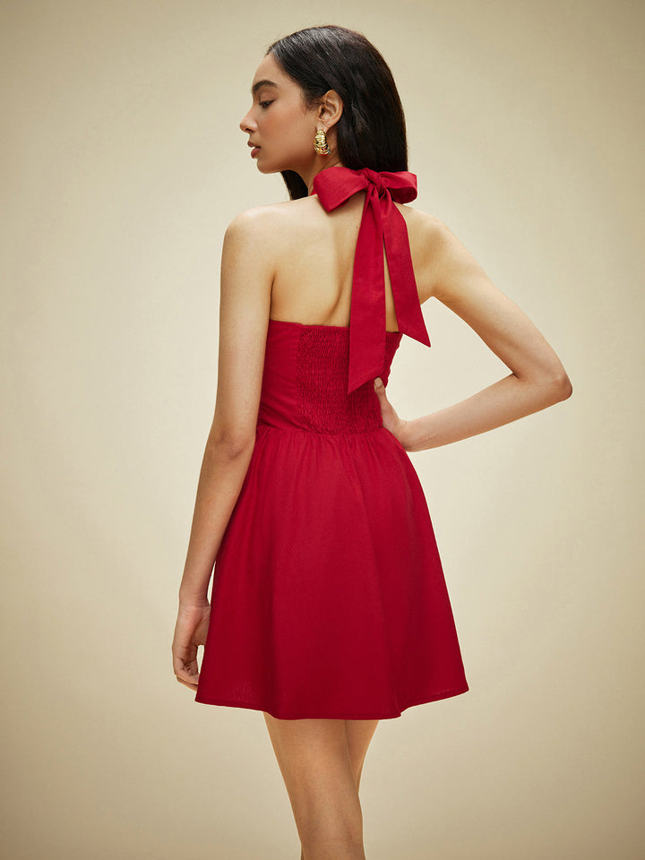 Kleid mit Neckholder-Ausschnitt und Knopfleiste aus Baumwolle & Leinen