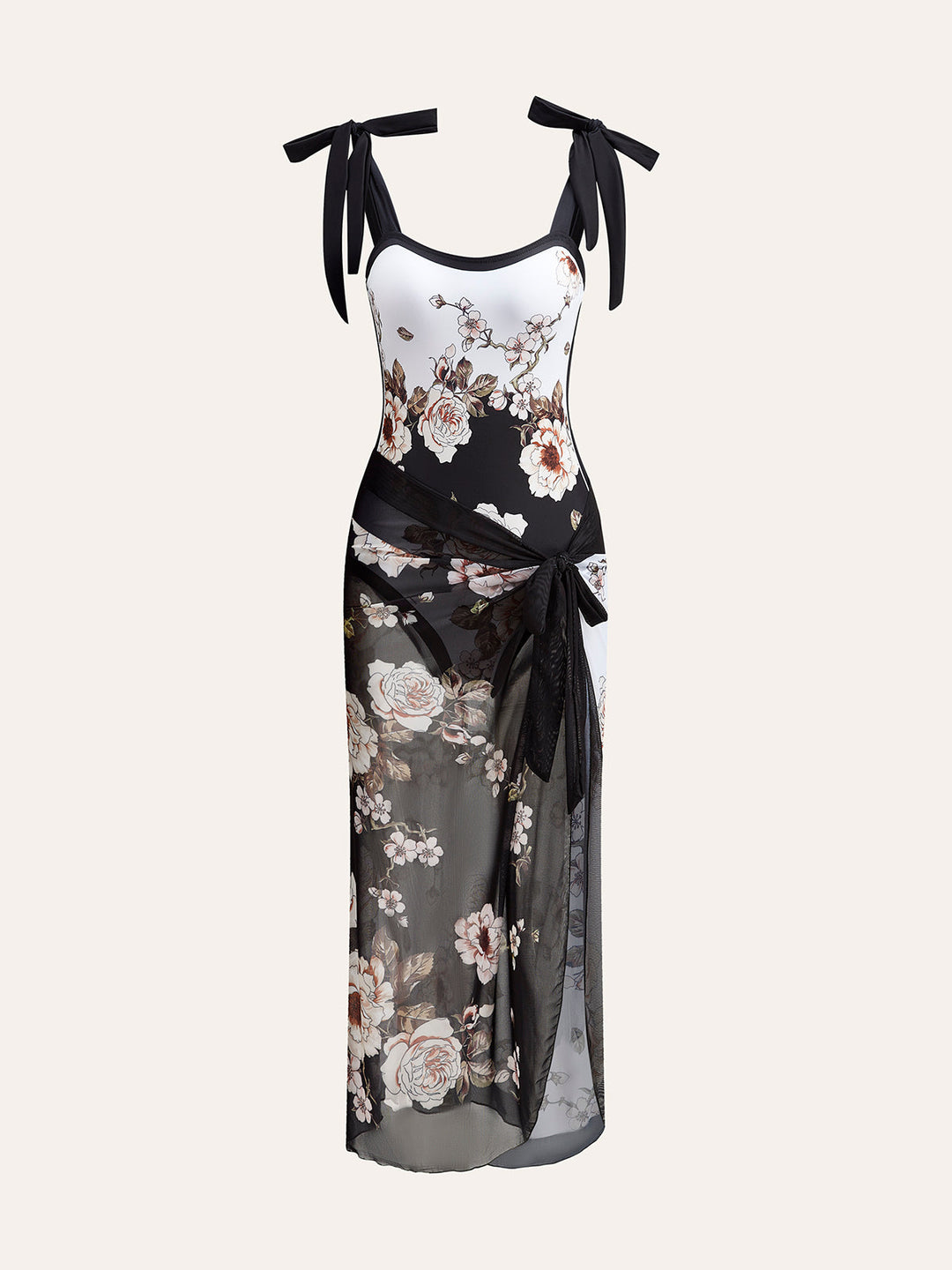 Florales Träger-Badeanzug mit Strandkleid