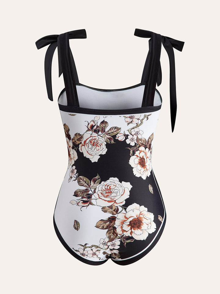 Florales Träger-Badeanzug mit Strandkleid