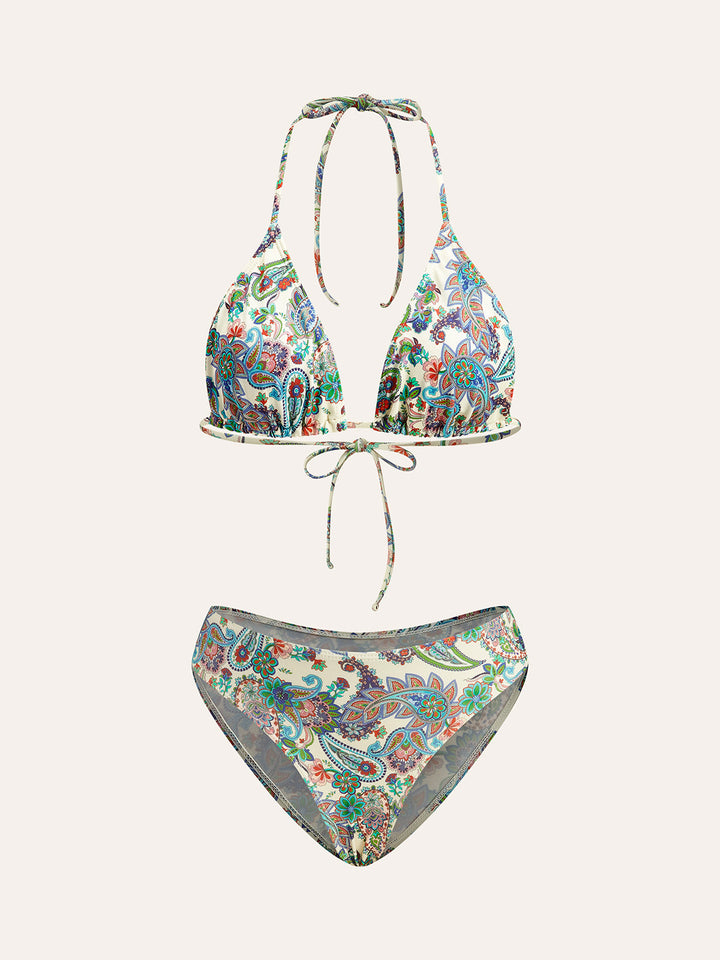 Bikini-Set mit Rückbindung und Paisley-Cover-Up