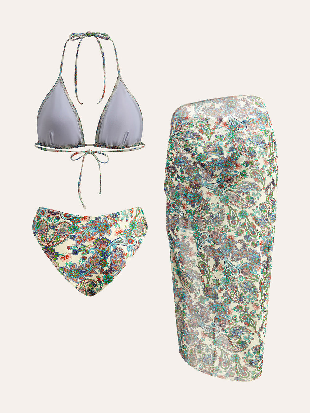 Bikini-Set mit Rückbindung und Paisley-Cover-Up