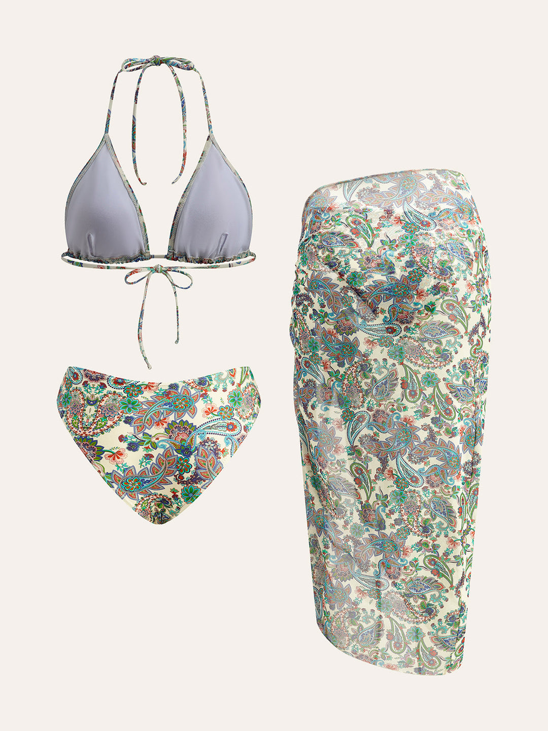 Bikini-Set mit Rückbindung und Paisley-Cover-Up