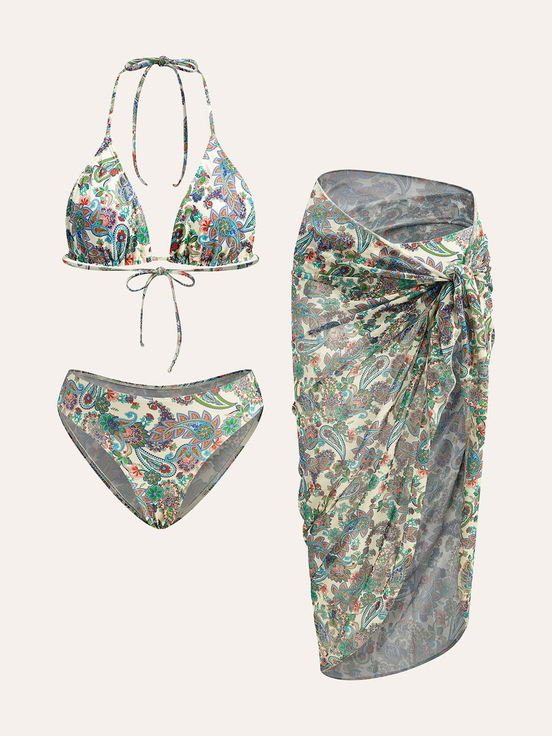 Bikini-Set mit Rückbindung und Paisley-Cover-Up