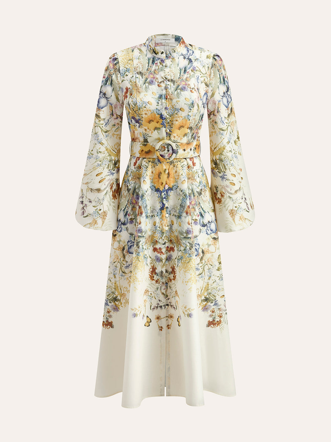 Gürtel Ballon Ärmel Blumenkleid