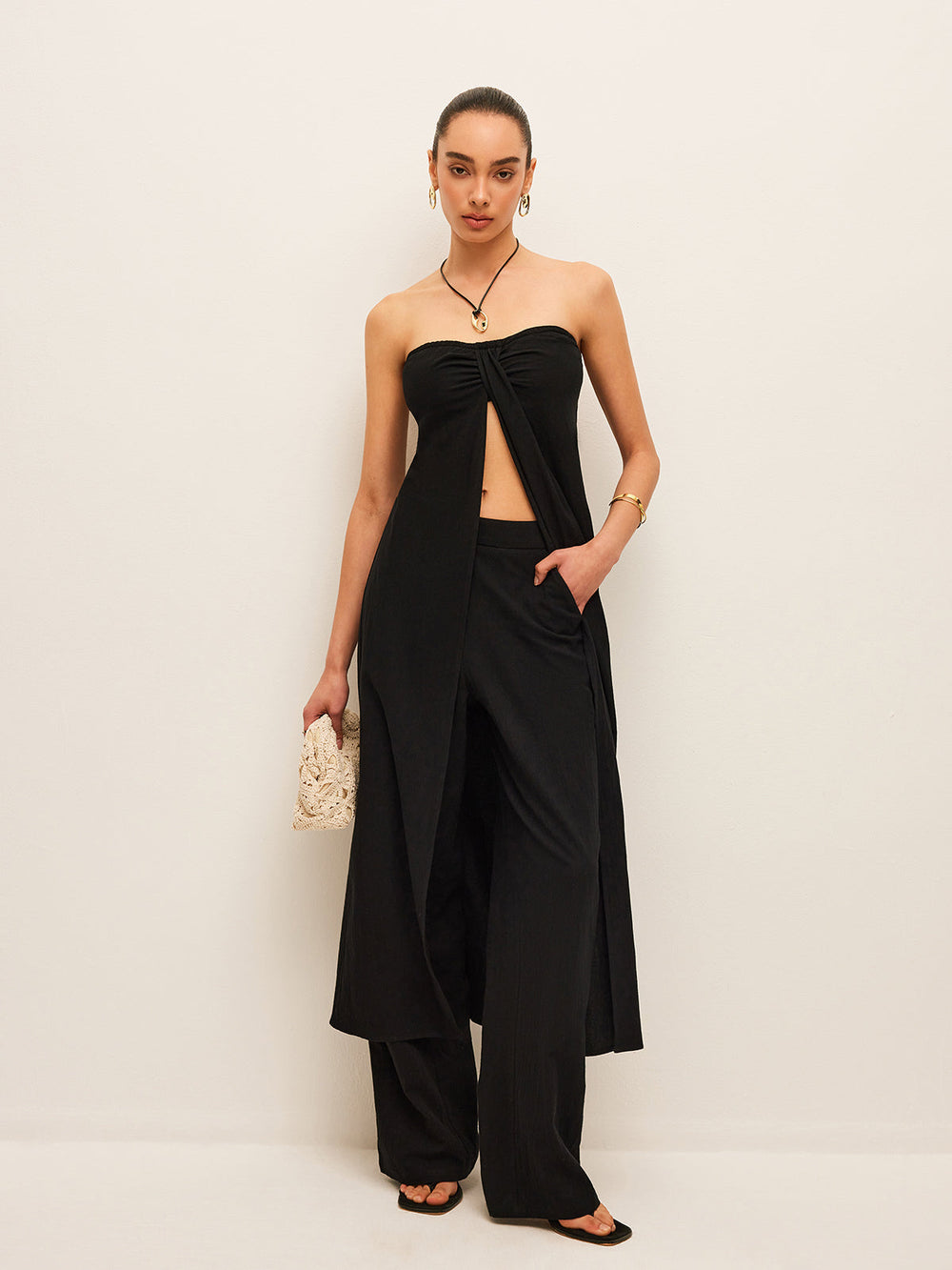 Baumwoll- & Leinen-Bindetop mit Hose Set