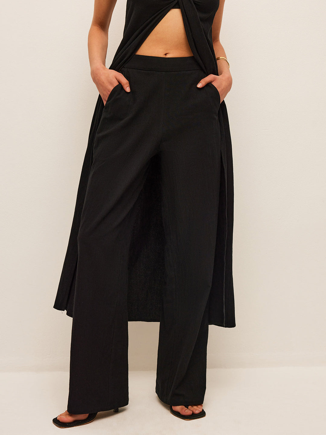 Baumwoll- & Leinen-Bindetop mit Hose Set