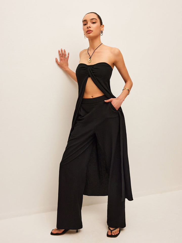 Baumwoll- & Leinen-Bindetop mit Hose Set