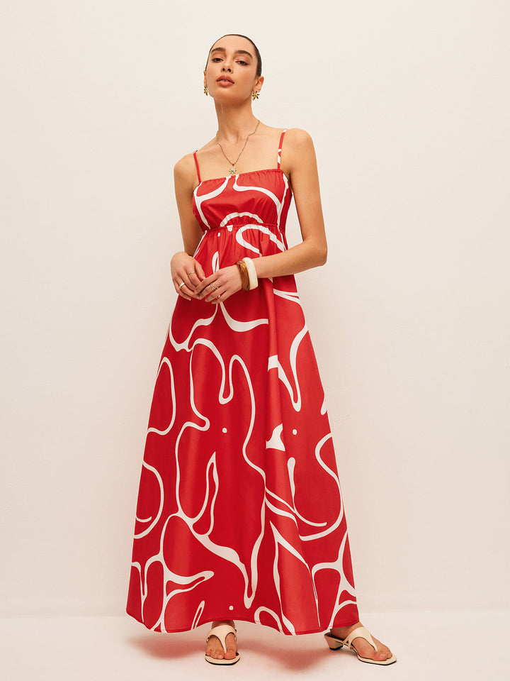 Bedrucktes Kleid mit Rückendetail und Bindung