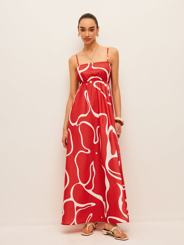 Bedrucktes Kleid mit Rückendetail und Bindung