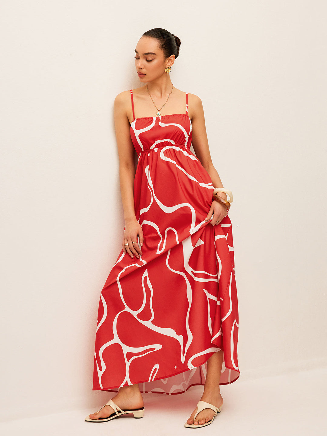 Bedrucktes Kleid mit Rückendetail und Bindung