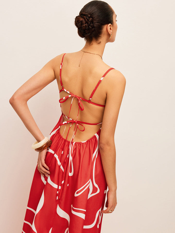 Bedrucktes Kleid mit Rückendetail und Bindung