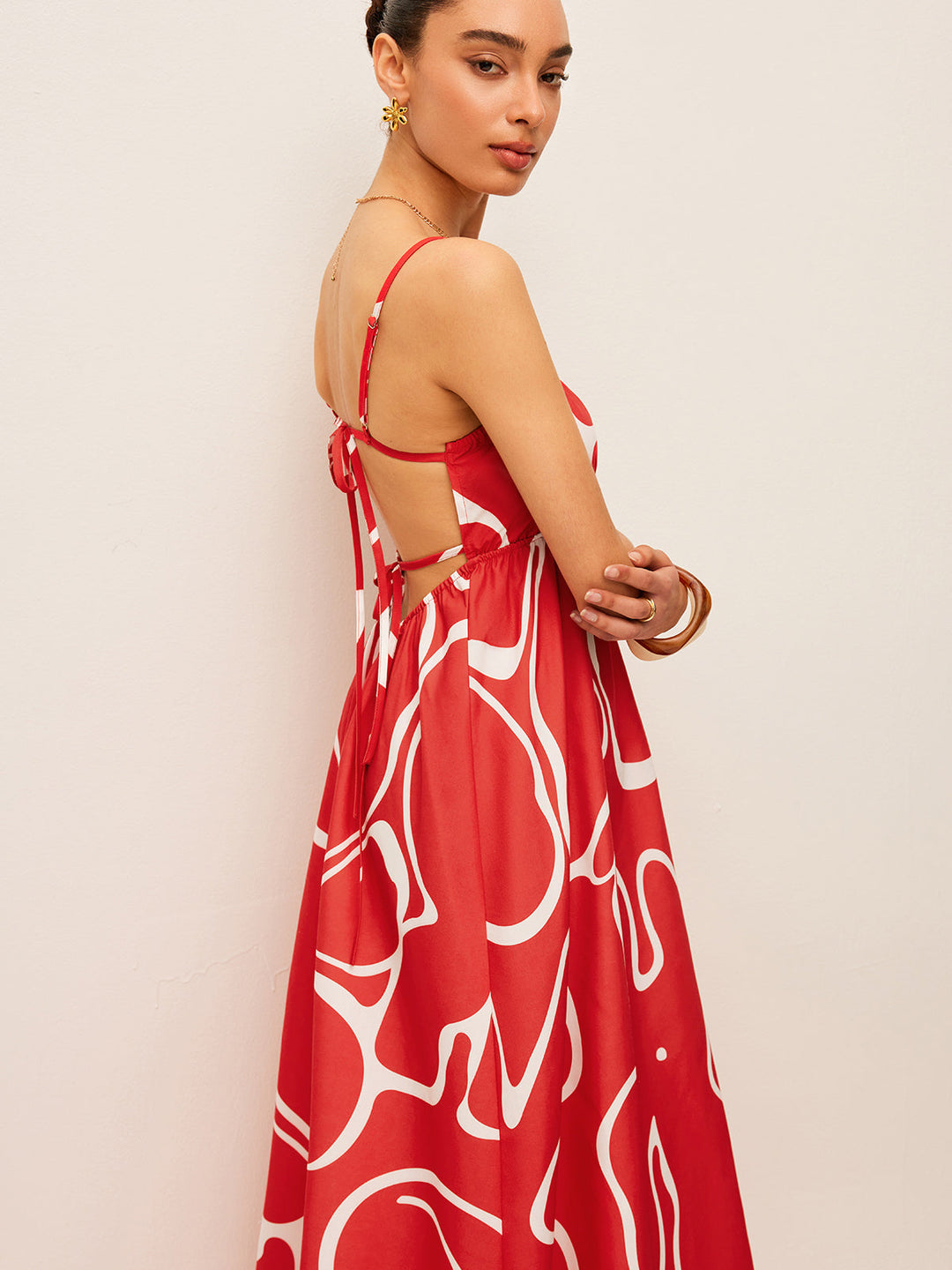 Bedrucktes Kleid mit Rückendetail und Bindung