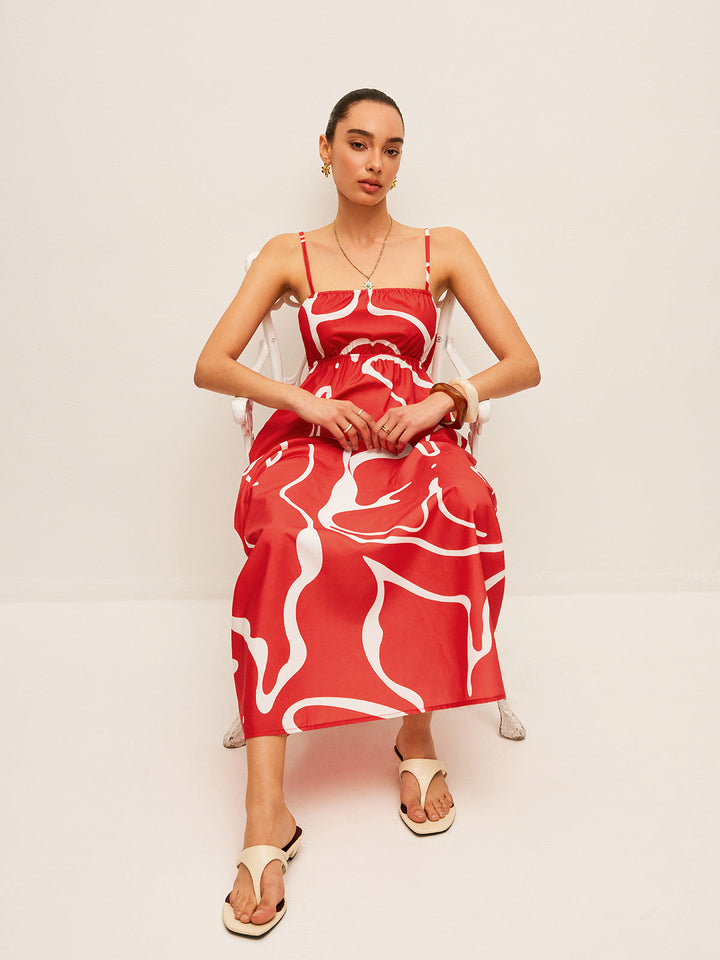 Bedrucktes Kleid mit Rückendetail und Bindung