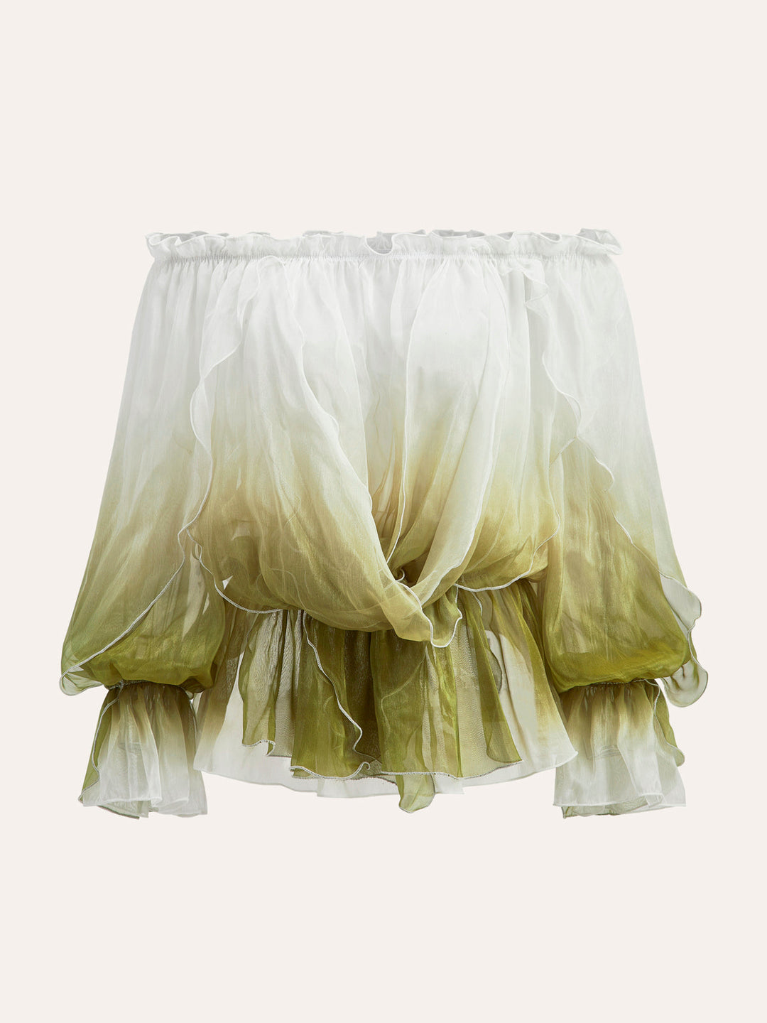 Halbdurchsichtiges Blumen-Chiffon-Oberteil mit Farbverlauf und schulterfreiem Design
