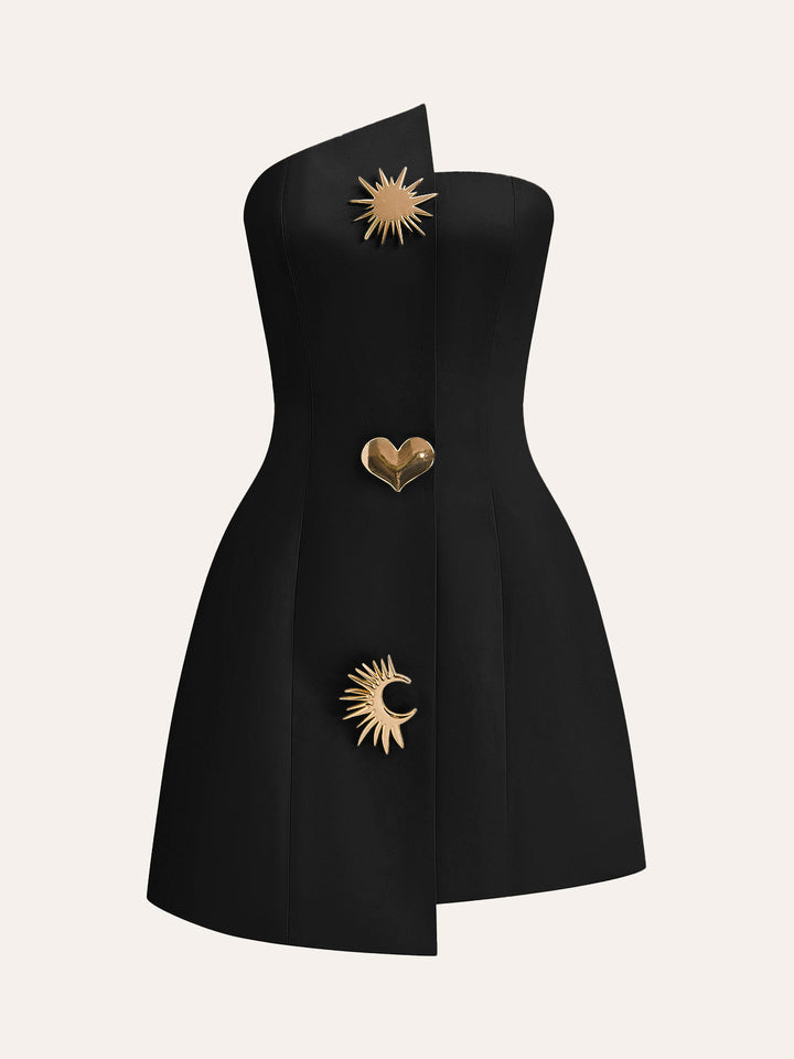 Satin asymmetrisch verzierte trägerloses Kleid