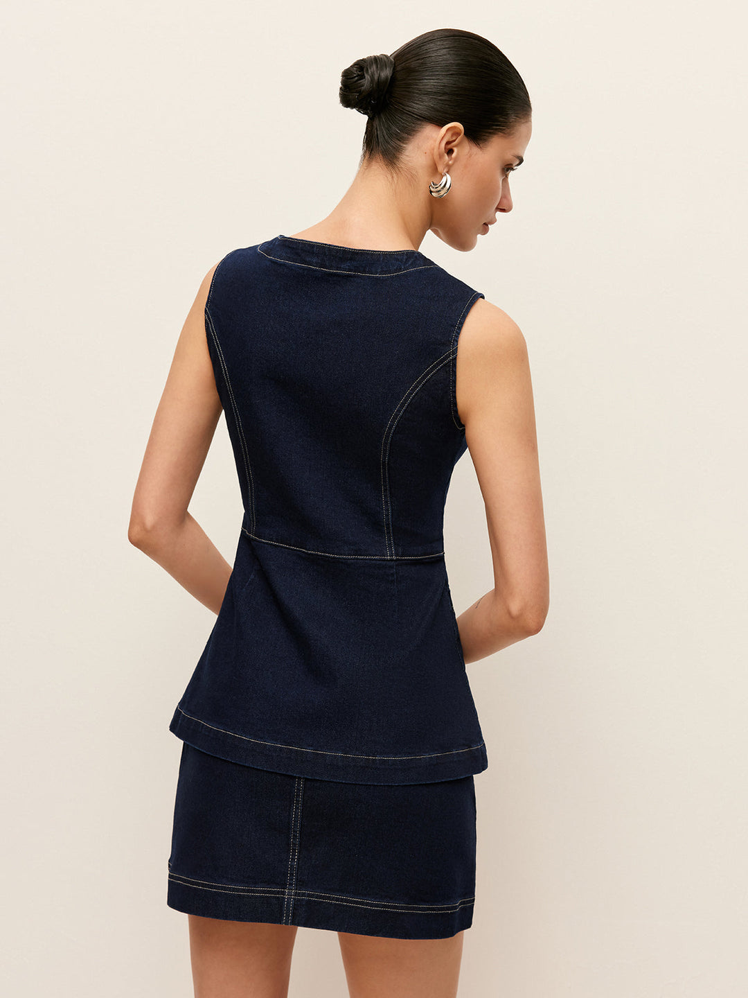 Denim Knopfleistenweste mit Taschen