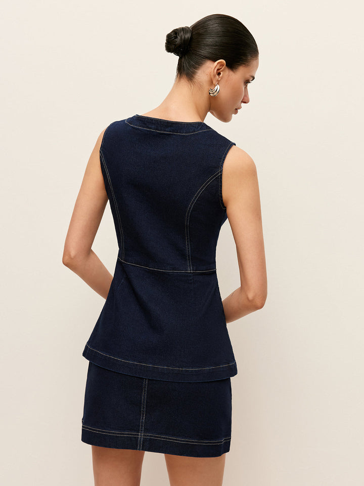 Denim Knopfleistenweste mit Taschen