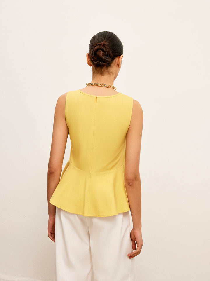 Baumwoll- & Leinen-Peplum-Oberteil mit V-Ausschnitt