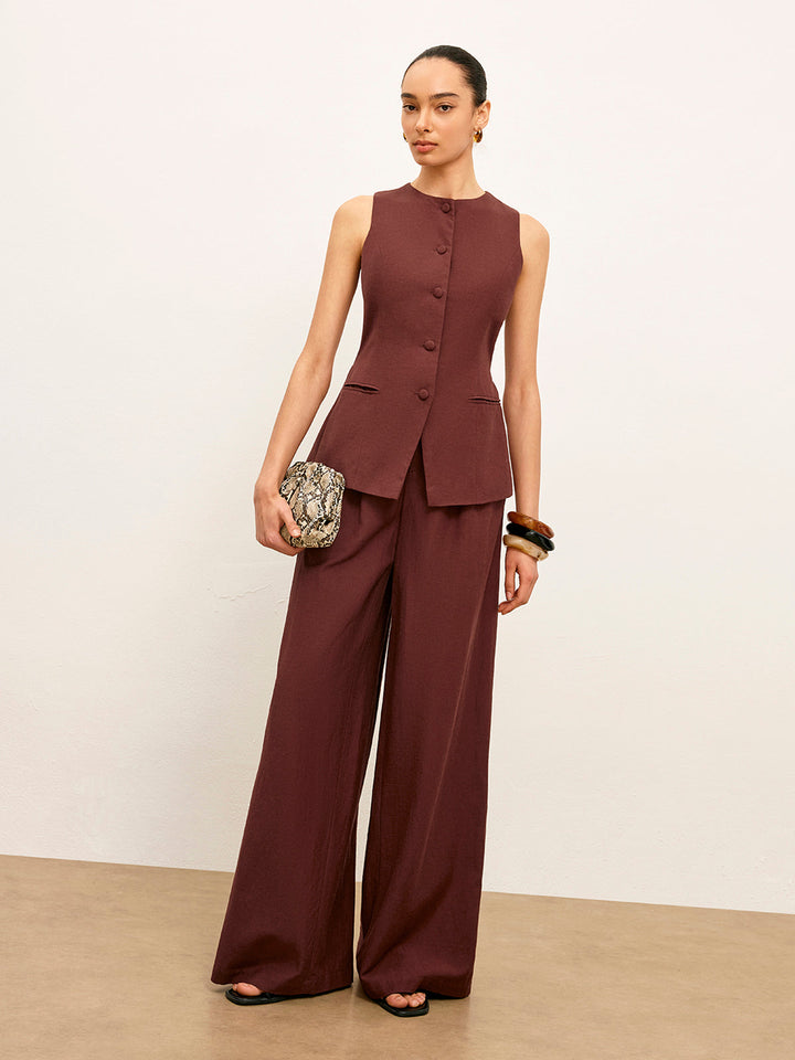 Mid-Waist Weitbeinige Hose Mit Taschen