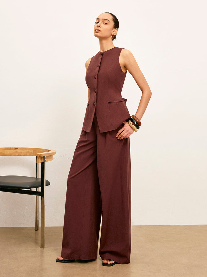 Mid-Waist Weitbeinige Hose Mit Taschen