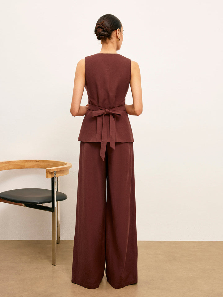 Mid-Waist Weitbeinige Hose Mit Taschen