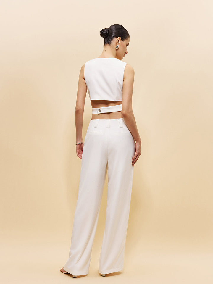Mid-Waist Pockets Pants Without Belt