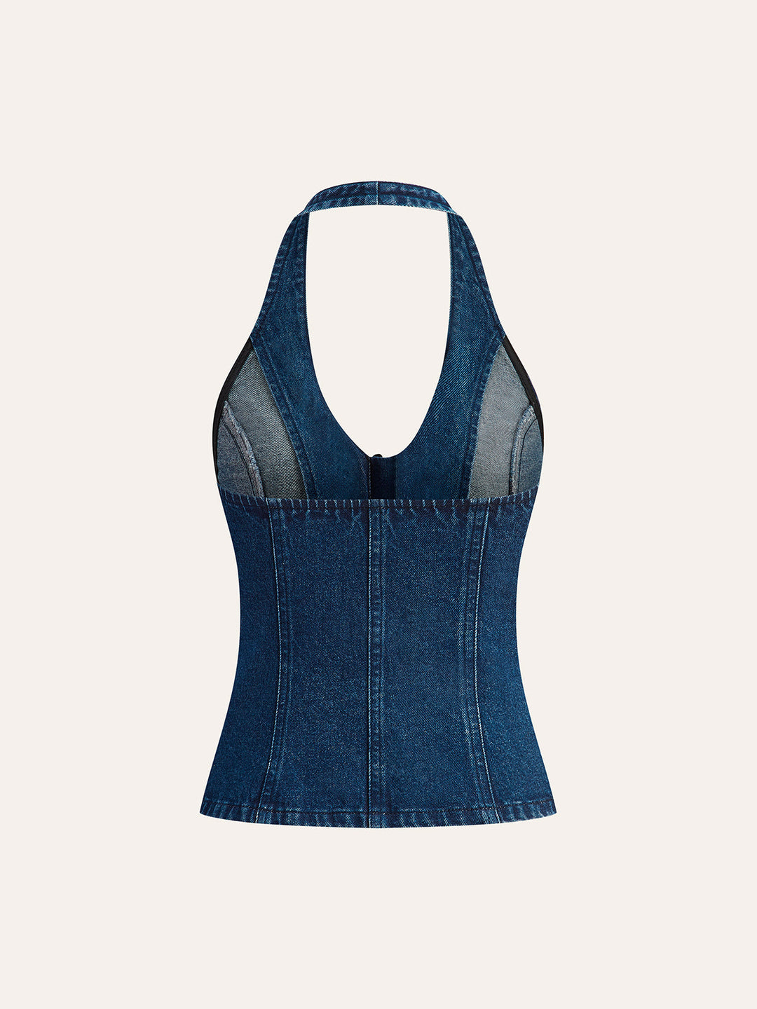 Denim-Oberteil mit Neckholder und Knopfdetail