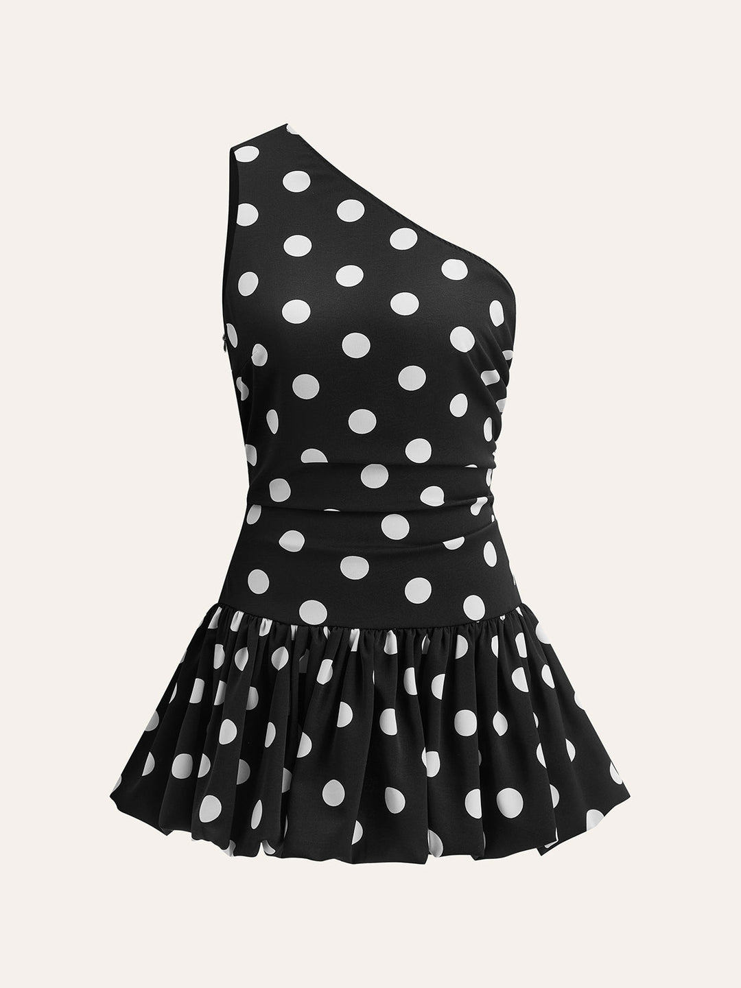 One-Shoulder Polka Dot Peplum Kleid