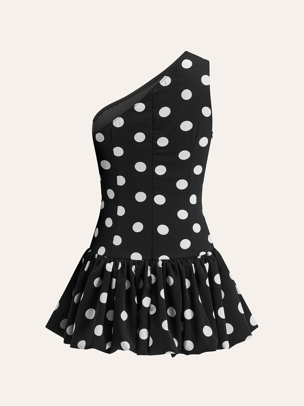 One-Shoulder Polka Dot Peplum Kleid
