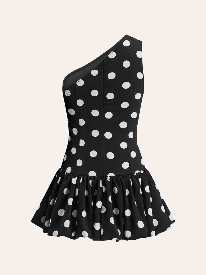 One-Shoulder Polka Dot Peplum Kleid