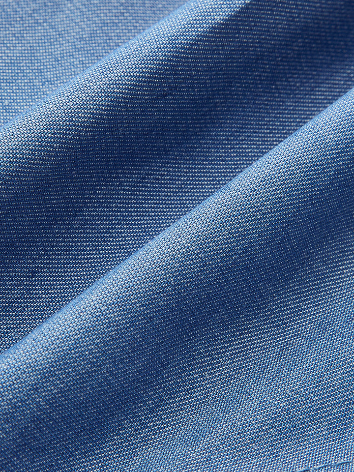 Denim Neckholder-Oberteil mit Rüschensaum