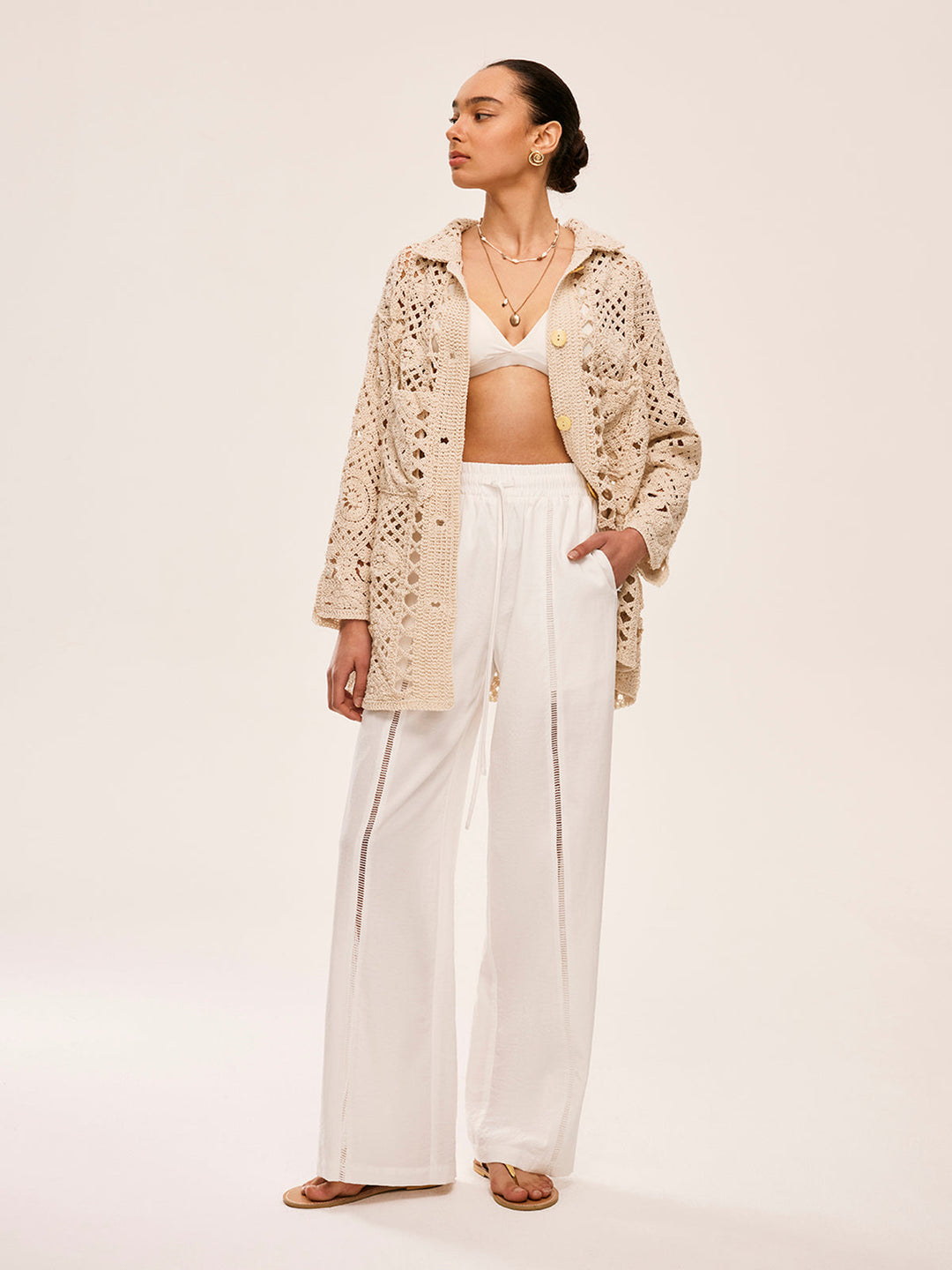 High-Waist Semi-Sheer Hose Mit Taschen