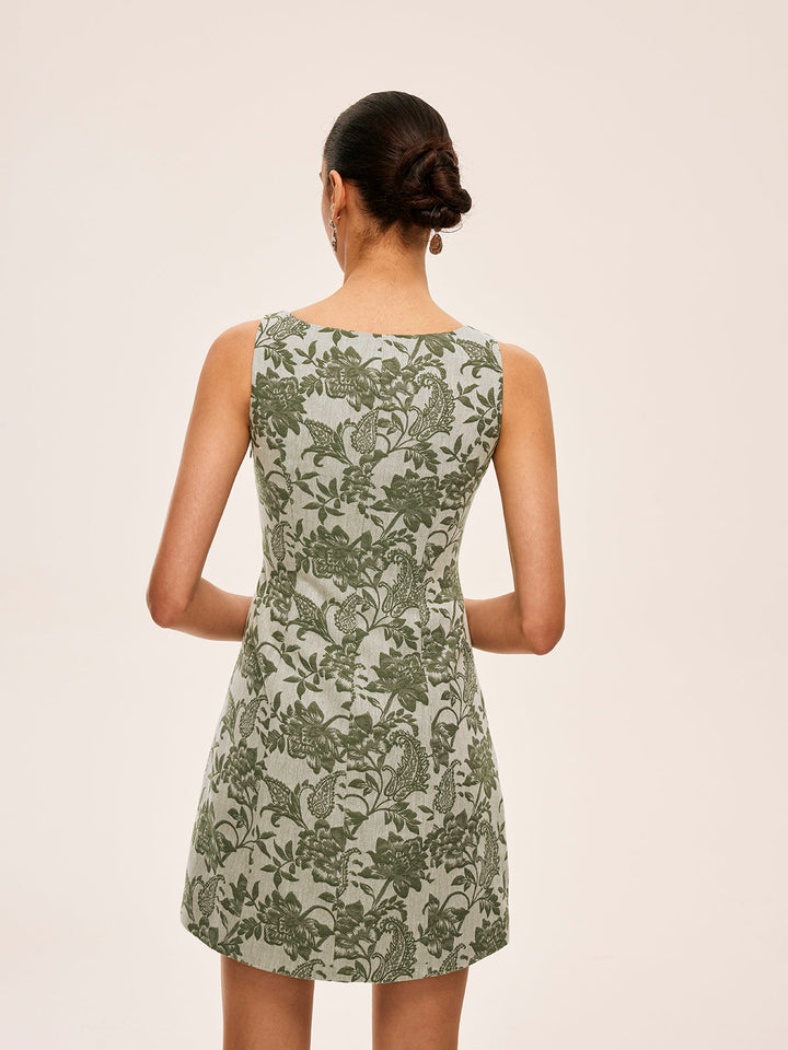 Blumenkleid mit quadratischem Ausschnitt und seitlichem Schlitz