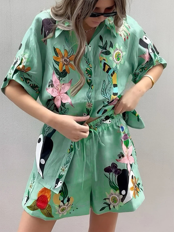 Oversized Floral Print Shorts Set