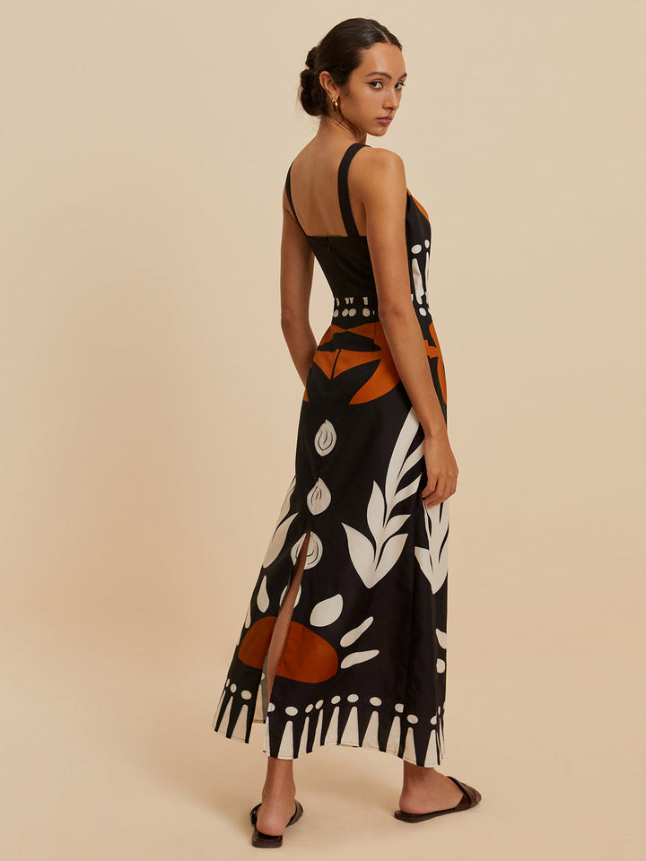 Cutout Reißverschluss Ärmelloses Blumenkleid