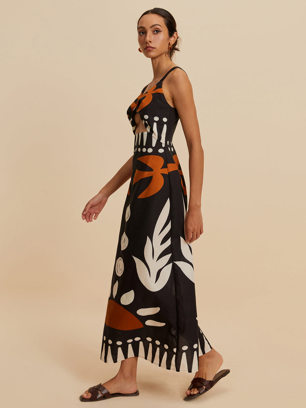 Cutout Reißverschluss Ärmelloses Blumenkleid