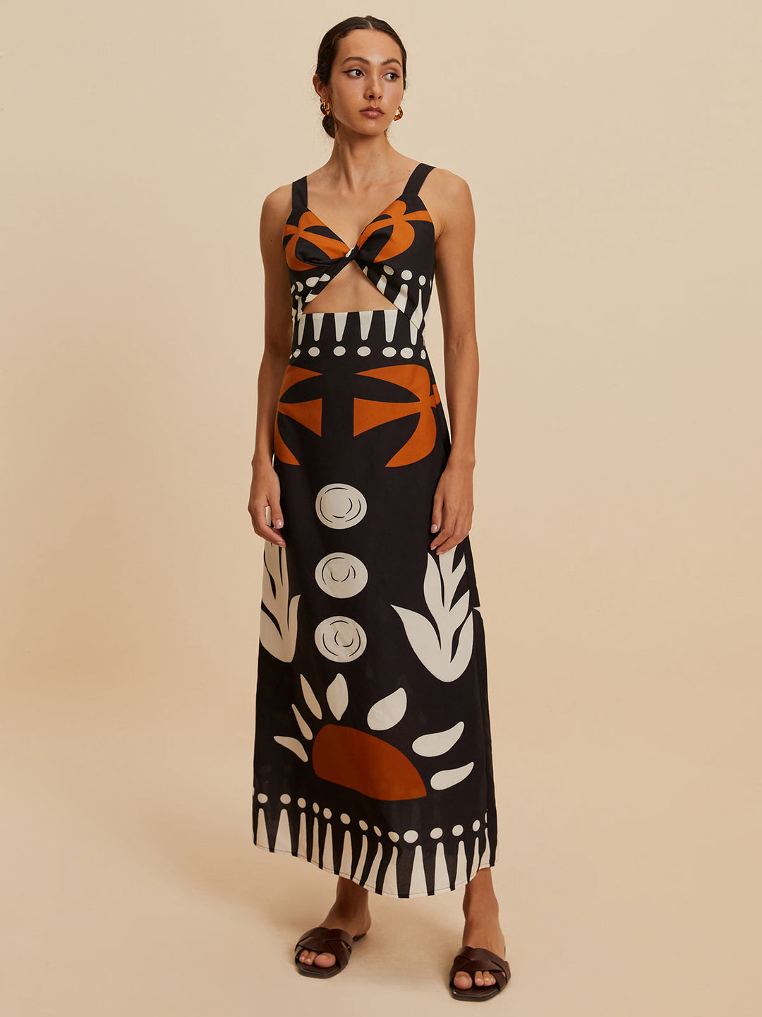 Cutout Reißverschluss Ärmelloses Blumenkleid