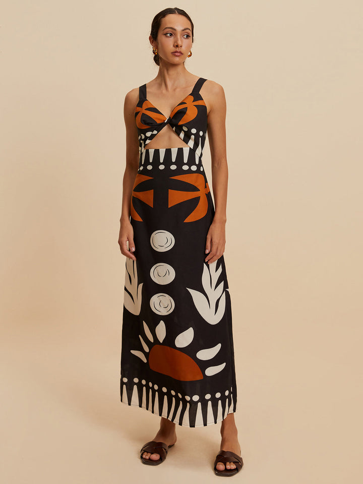 Cutout Reißverschluss Ärmelloses Blumenkleid