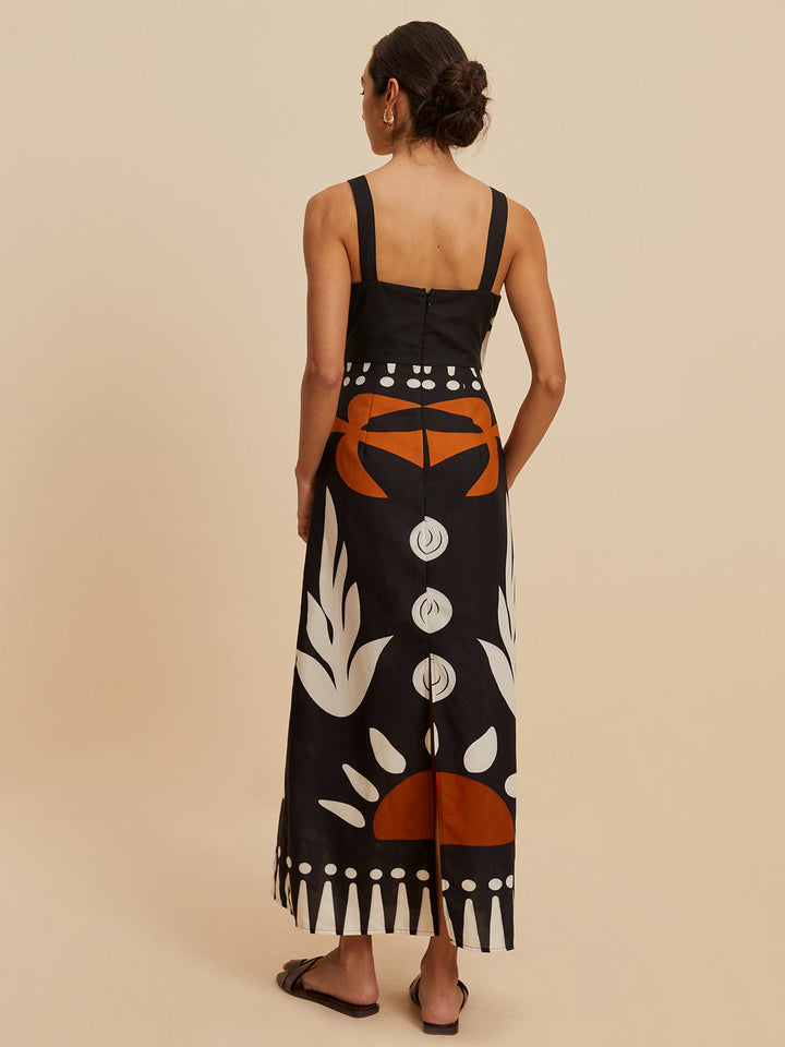 Cutout Reißverschluss Ärmelloses Blumenkleid
