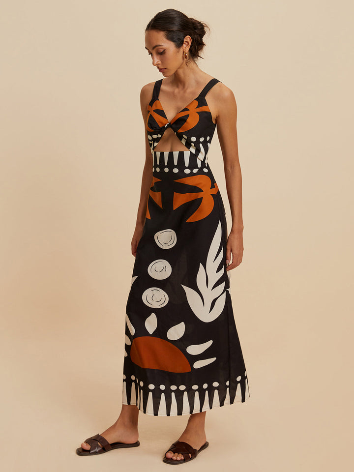 Cutout Reißverschluss Ärmelloses Blumenkleid