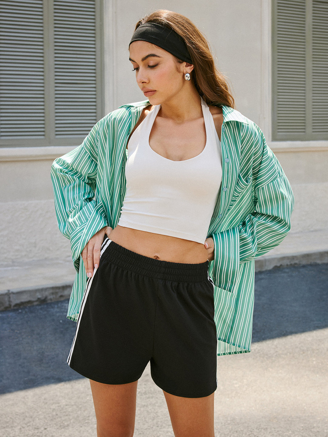 Gestreifte Besatz-Shorts