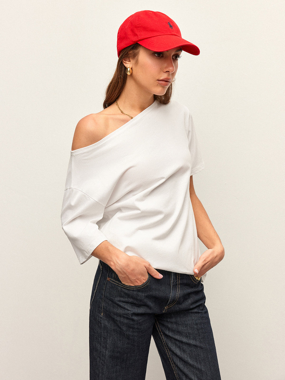 Baumwoll-Off-Shoulder-T-Shirt