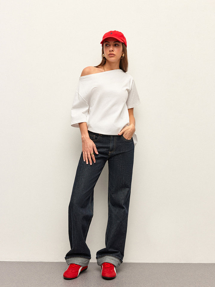 Baumwoll-Off-Shoulder-T-Shirt