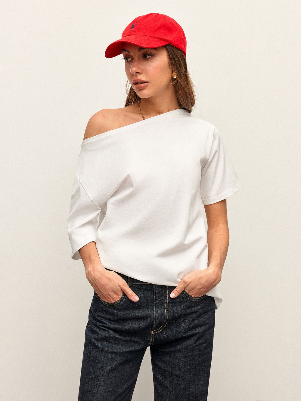 Baumwoll-Off-Shoulder-T-Shirt