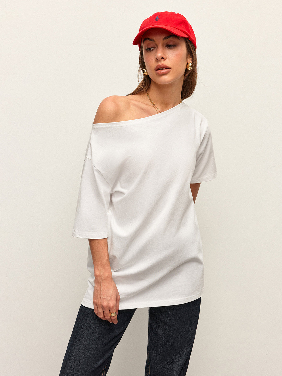 Baumwoll-Off-Shoulder-T-Shirt