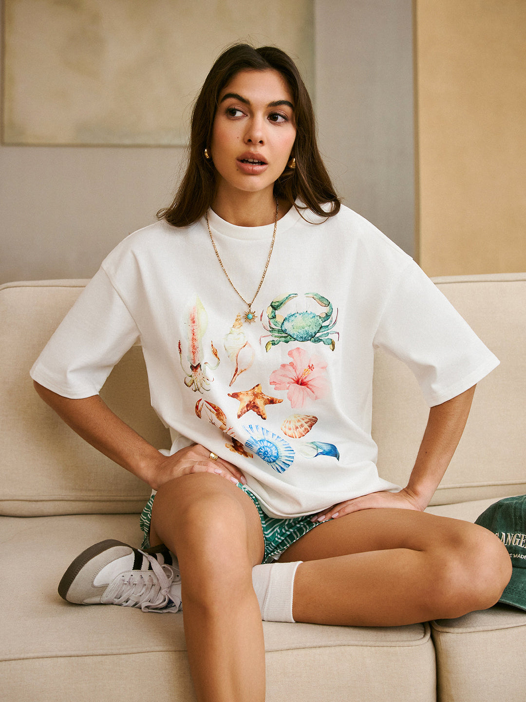 Baumwoll-Boho-Print-T-Shirt