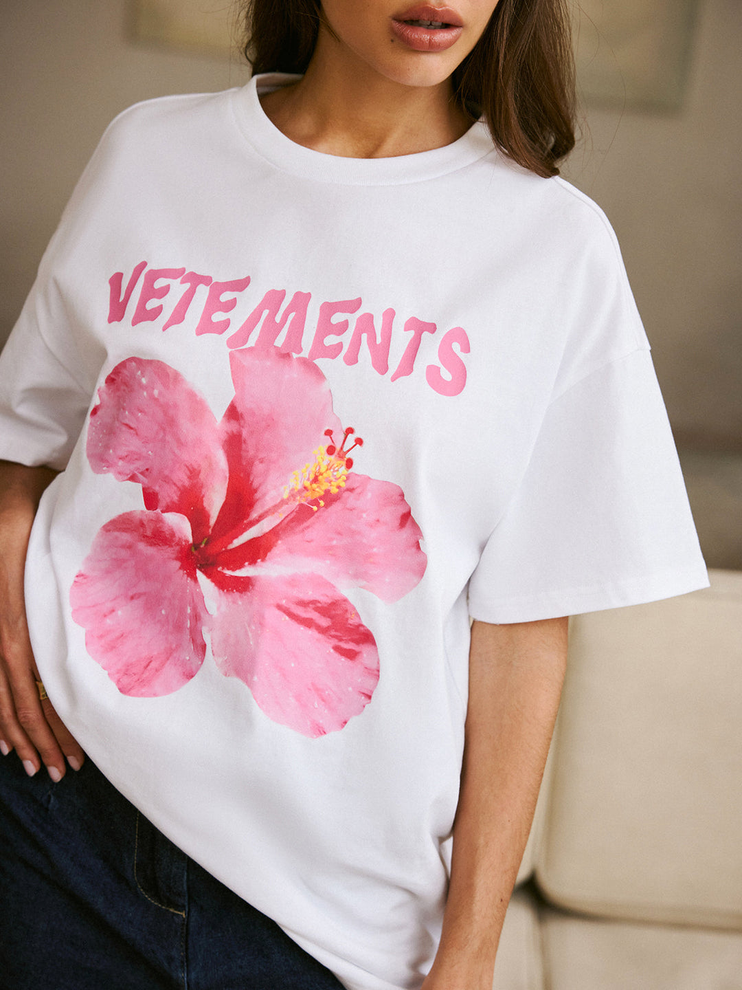Baumwoll-Rundhals-T-Shirt mit Print
