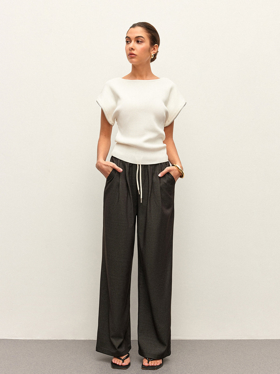High-Waist Hose mit Taschen und Kordelzug