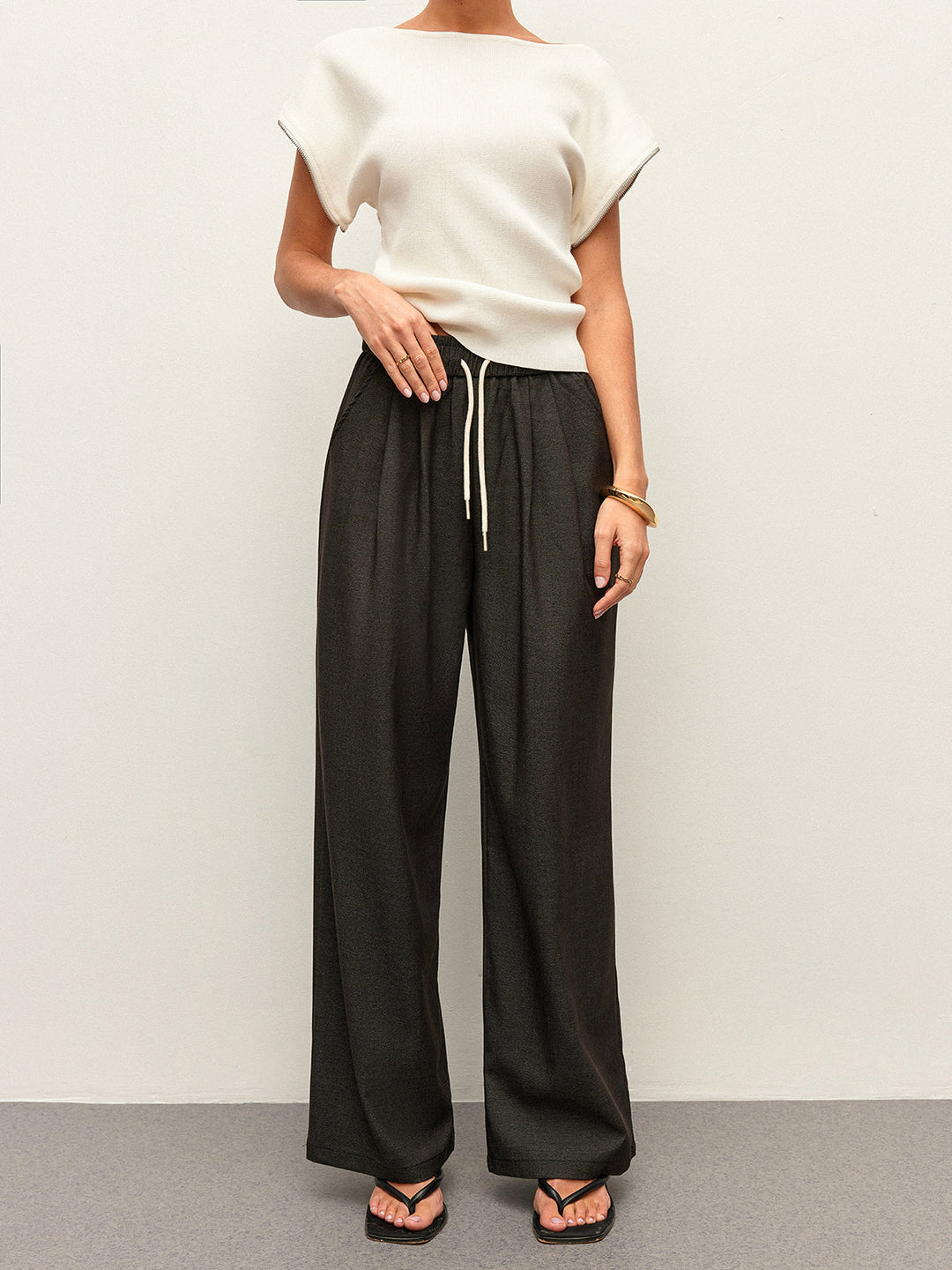 High-Waist Hose mit Taschen und Kordelzug